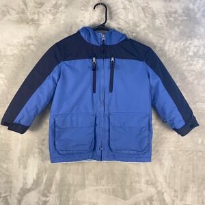 Lands End Kids Blue Navy Colorblock Hooded Winter Jacket Size M 5 6
